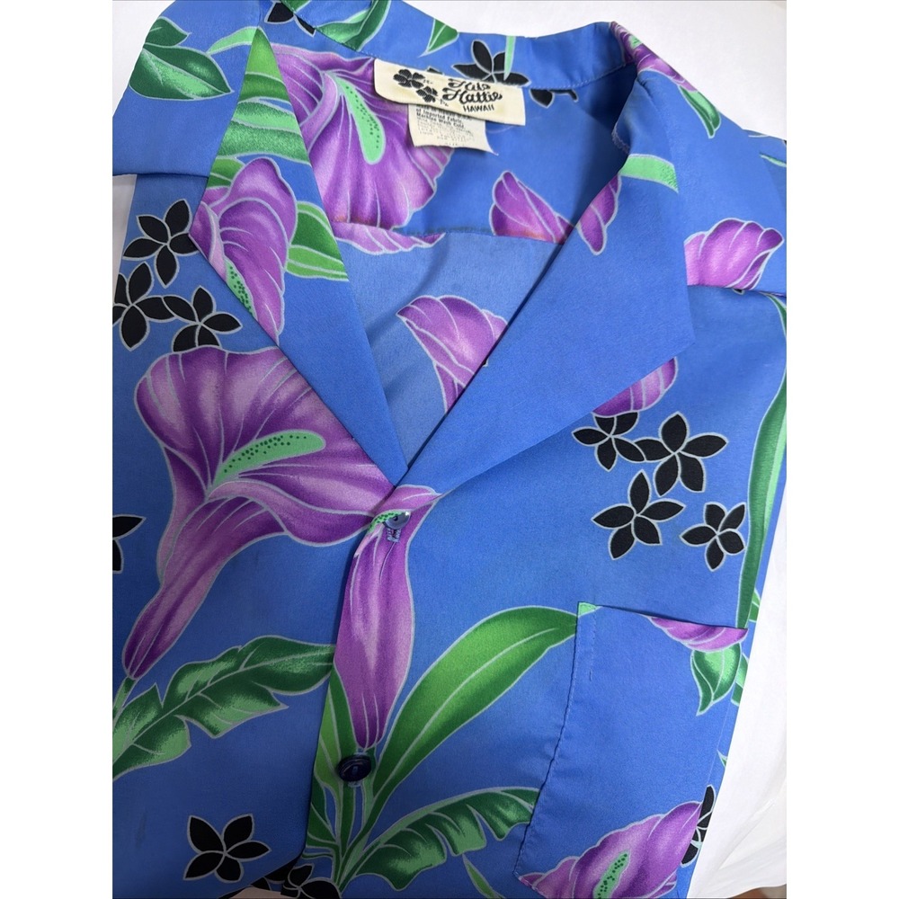 Vintage 70s Hilo Hattie Shirt Mens Large Blue Hawaiian Camp Collar Aloha USA Men